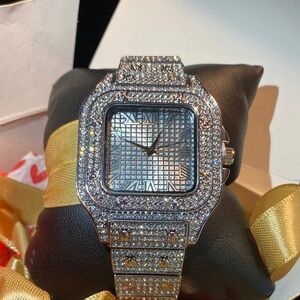 Elegant Silver Women's Watch unisex resizable lab ice diamond